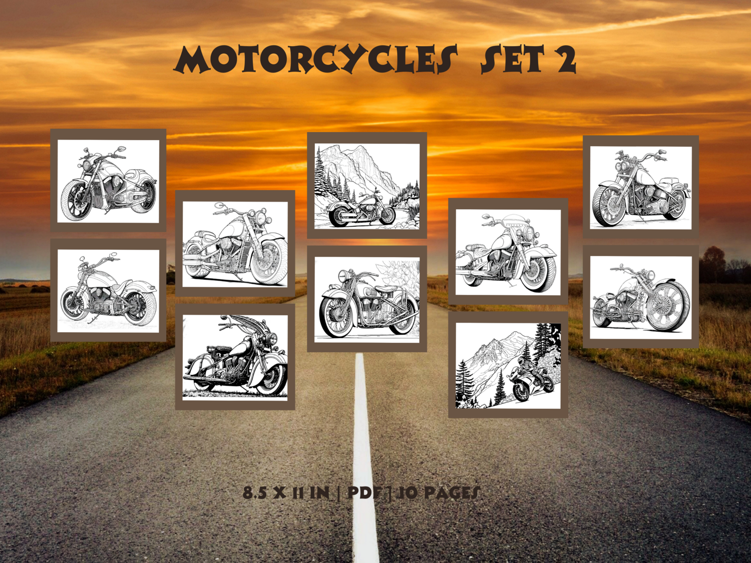 Motorcycles Set 2 Printable 10 Coloring Pages