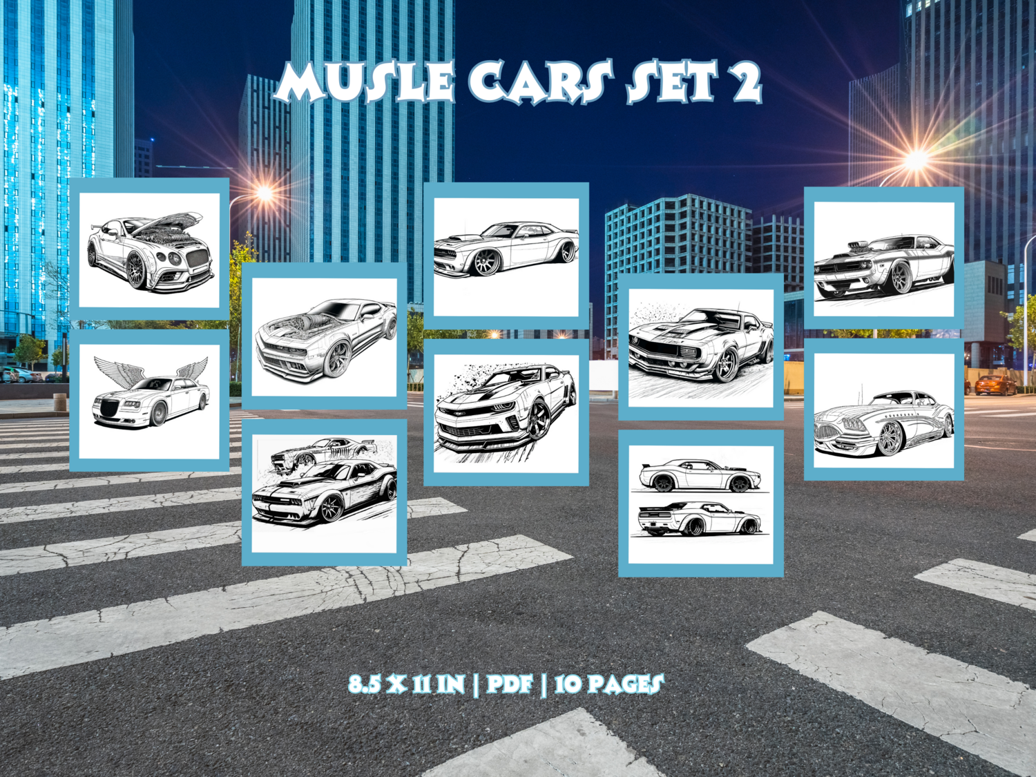 Muscle Cars Set 2 Printable 10 Coloring Pages