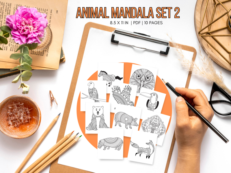 Animal Mandala Set 2 Printable 10 Coloring Pages