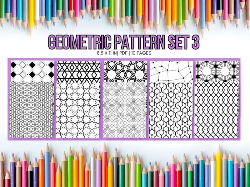 Geometric Pattern Set 3 Printable 10 Coloring Pages