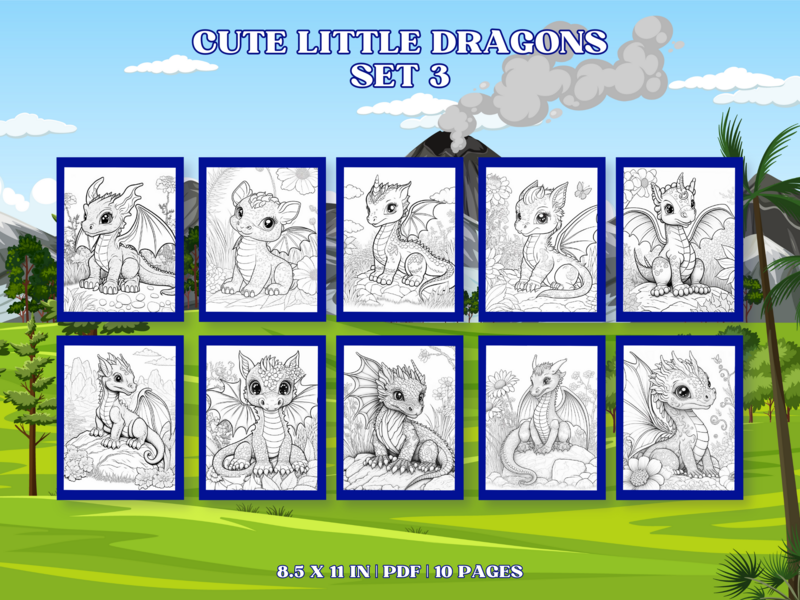 Cute Little Dragons Set 3 Printable 10 Coloring Pages