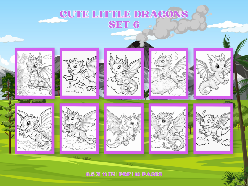 Cute Little Dragons Set 6 Printable 10 Coloring Pages