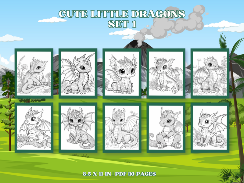 Cute Little Dragons Set 1 Printable 10 Coloring Pages