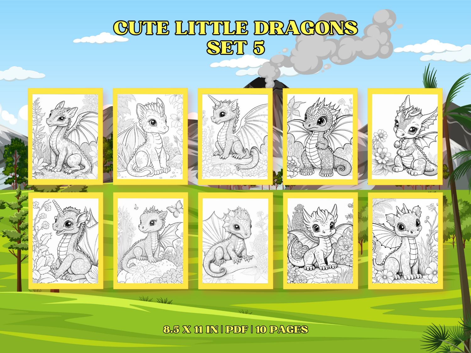 Cute Little Dragons Set 5 Printable 10 Coloring Pages