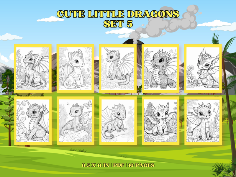 Cute Little Dragons Set 5 Printable 10 Coloring Pages