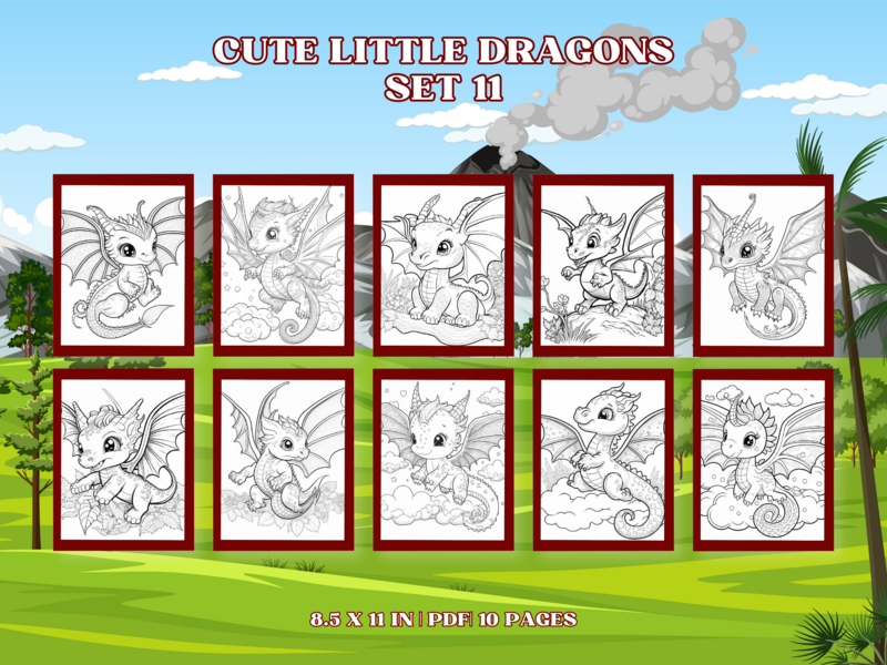 Cute Little Dragons Set 11 Printable 10 Coloring Pages