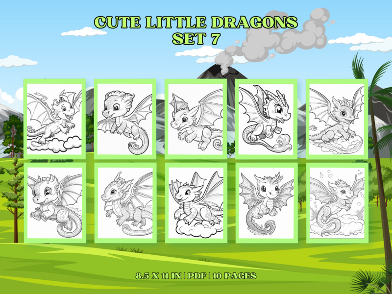 Cute Little Dragons Set 7 Printable 10 Coloring Pages