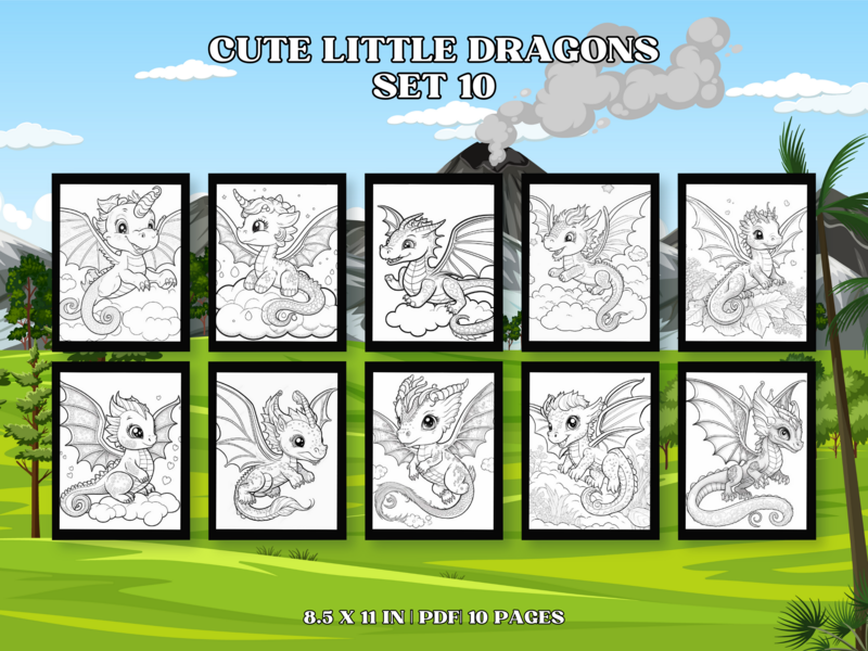 Cute Little Dragons Set 10 Printable 10 Coloring Pages