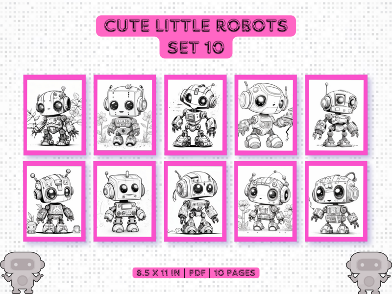 Cute Little Robots Set 10 Printable 10 Coloring Pages