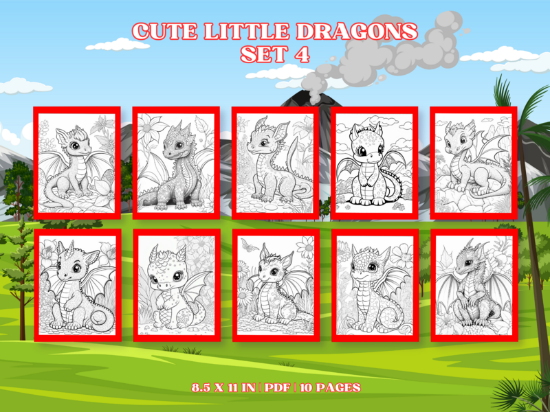 Cute Little Dragons Set 4 Printable 10 Coloring Pages