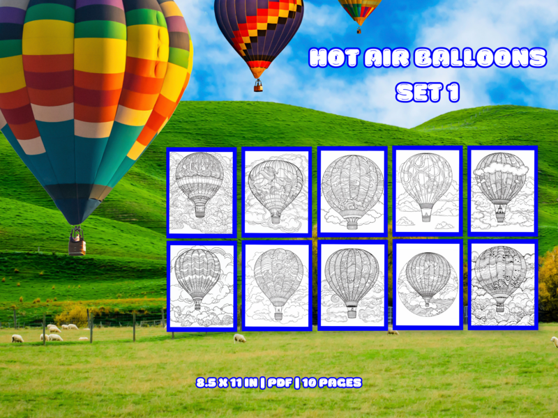 Hot Air Balloons Set 1 Printable 10 Coloring Pages