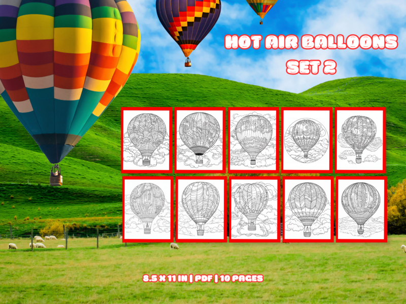 Hot Air Balloons Set 2 Printable 10 Coloring Pages