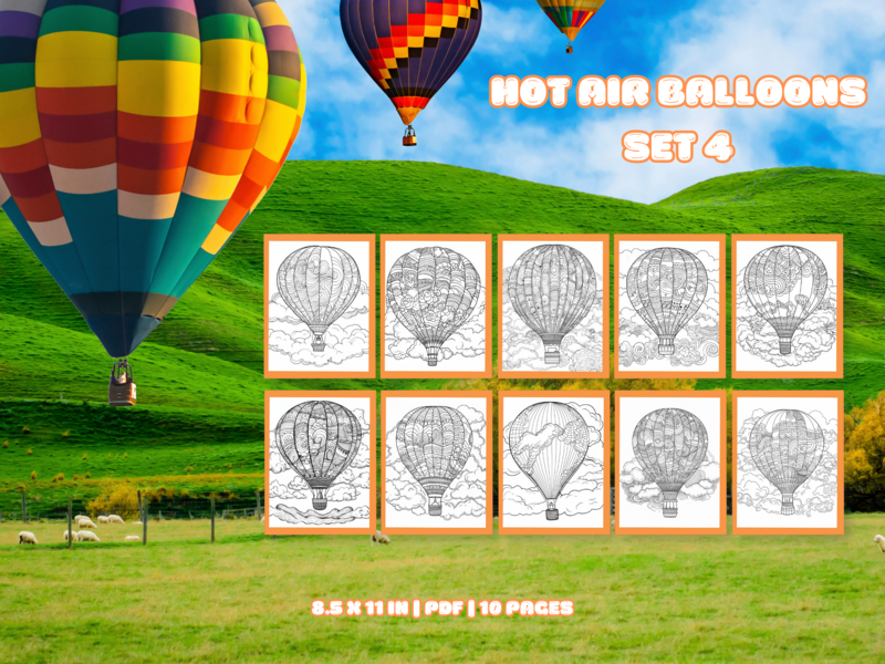 Hot Air Balloons Set 4 Printable 10 Coloring Pages