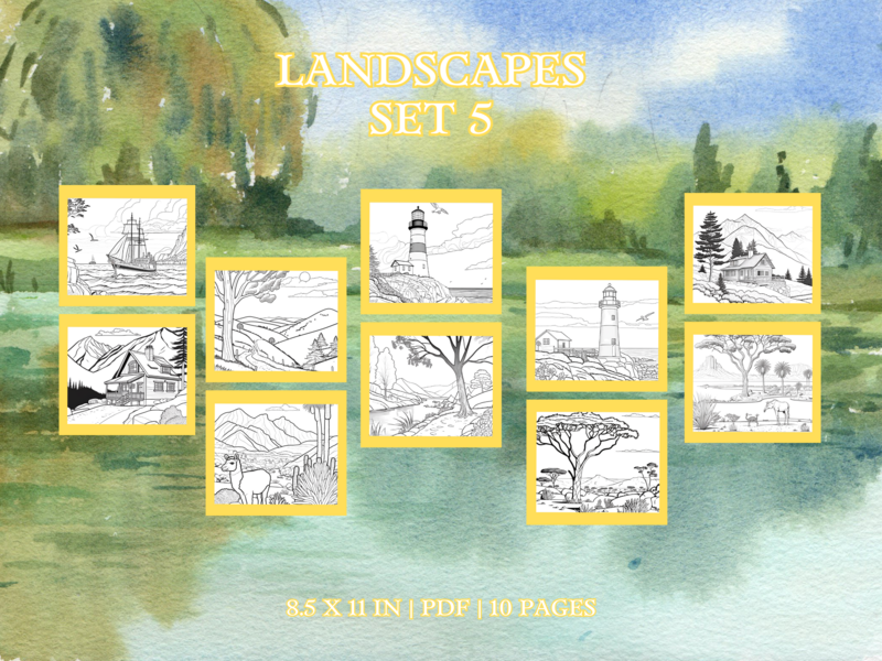 Landscapes Set 5 Printable 10 Coloring Pages