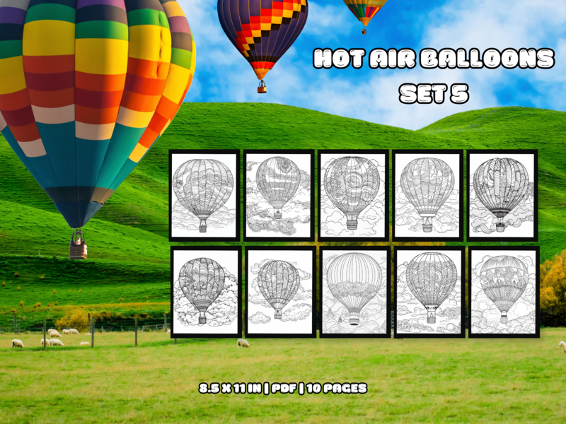 Hot Air Balloons Set 5 Printable 10 Coloring Pages