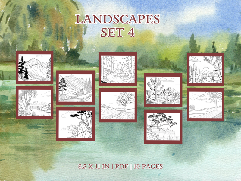 Landscapes Set 4 Printable 10 Coloring Pages