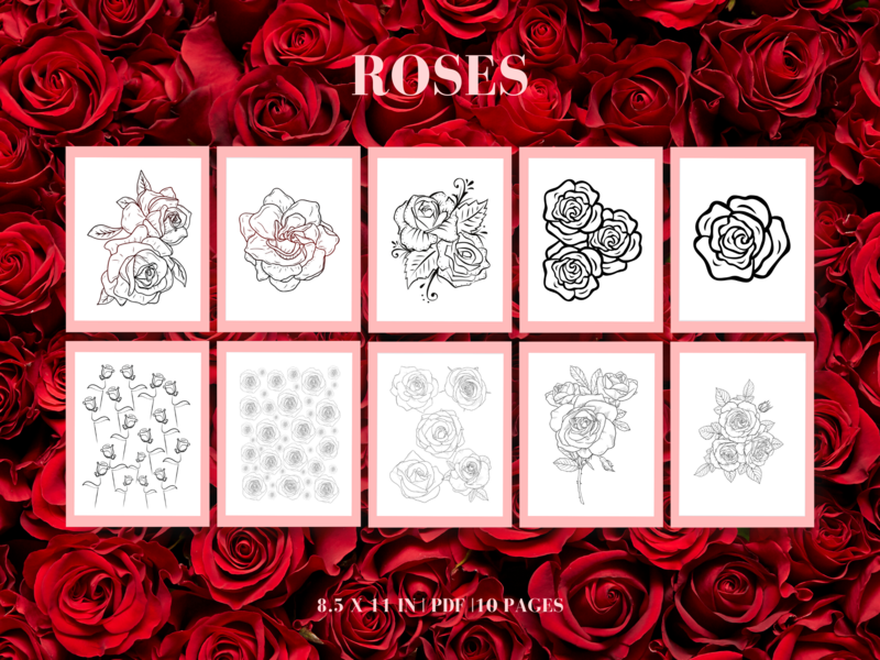 Roses Printable 10 Coloring Pages