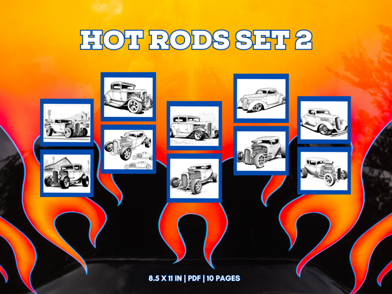 Hot Rods Set 2 Printable 10 Coloring Pages