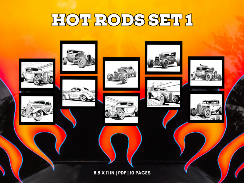 Hot Rods Set 1 Printable 10 Coloring Pages