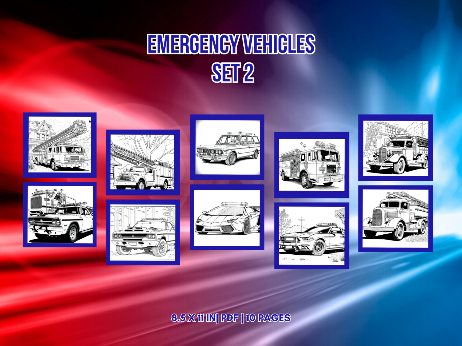 Emergency Vehicles Set 2 Printable 10 Coloring Pages