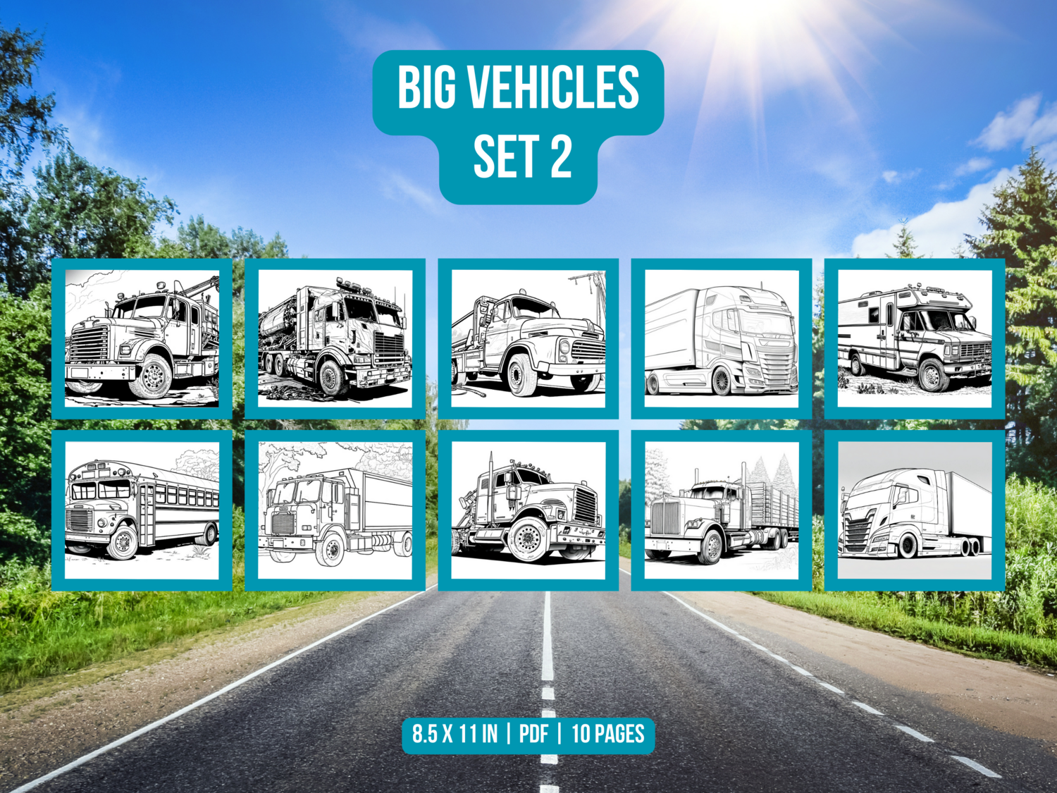 Big Vehicles Set 2 Printable 10 Coloring Pages