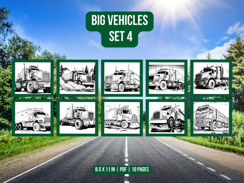 Big Vehicles Set 4 Printable 10 Coloring Pages