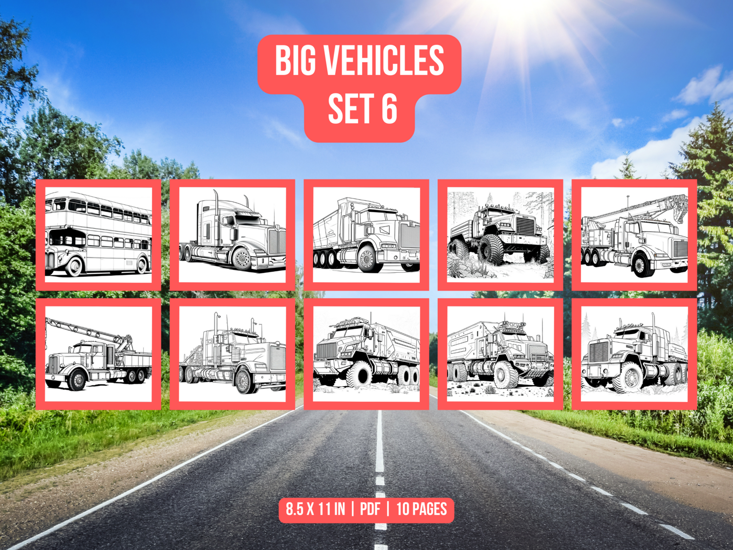 Big Vehicles Set 6 Printable 10 Coloring Pages