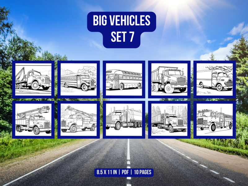 Big Vehicles Set 7 Printable 10 Coloring Pages