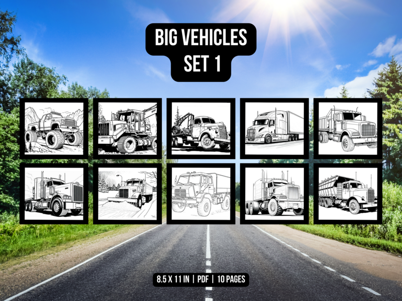 Big Vehicles Set 1 Printable 10 Coloring Pages