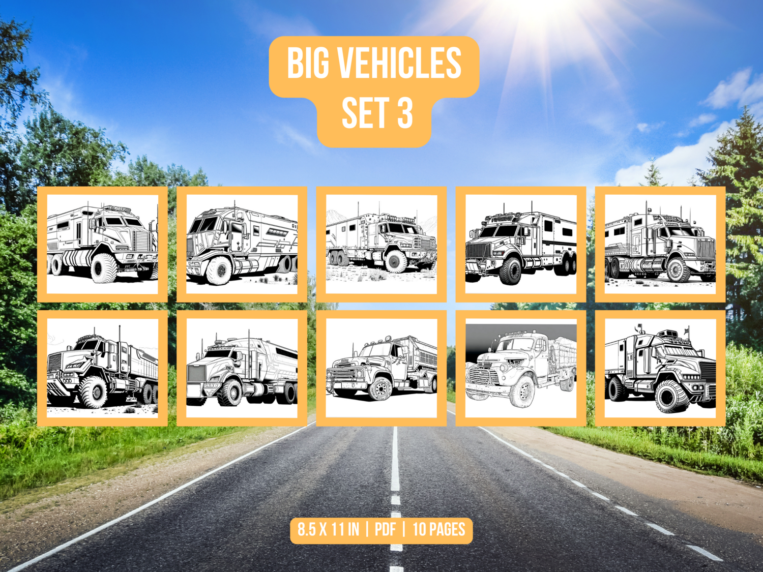 Big Vehicles Set 3 Printable 10 Coloring Pages