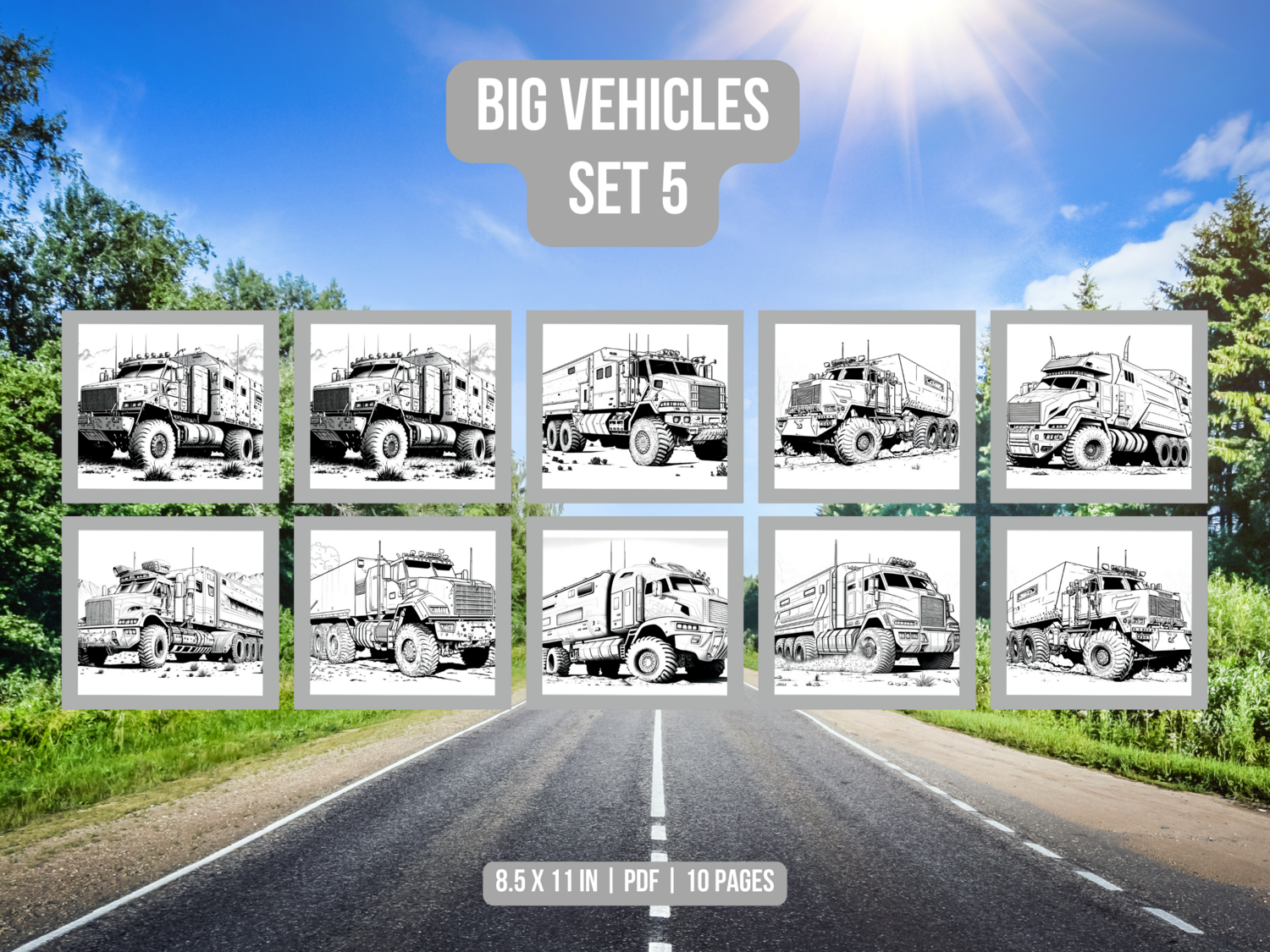 Big Vehicles Set 5 Printable 10 Coloring Pages