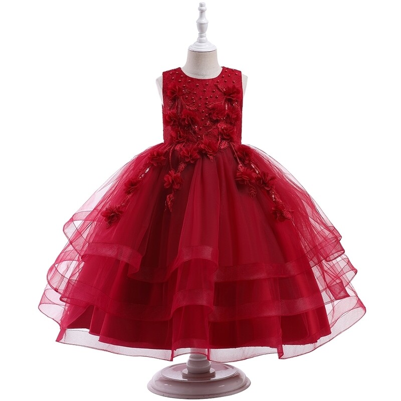 Girls Christmas tiered dress ( Red)