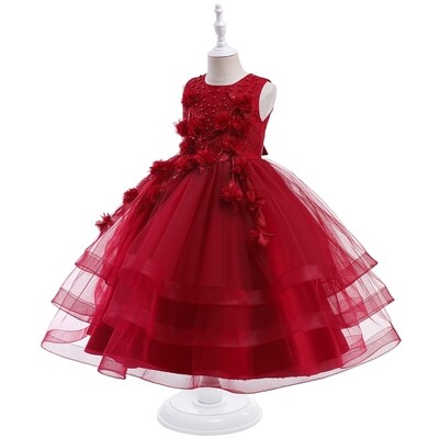 Girls Christmas tiered dress ( Red)