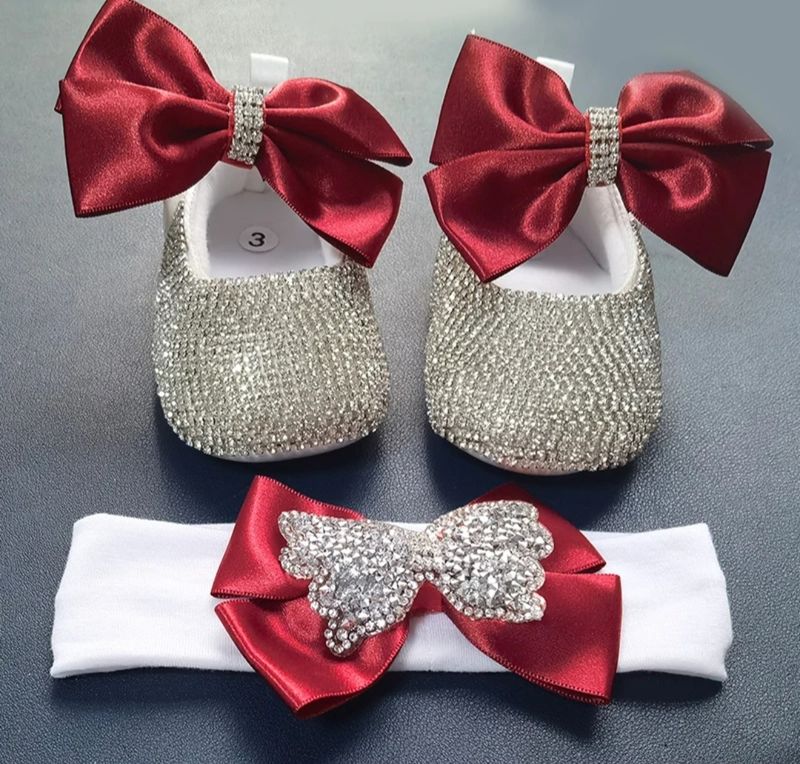 BABY SHOES, HAIR PIECE AND PACIFIER SET