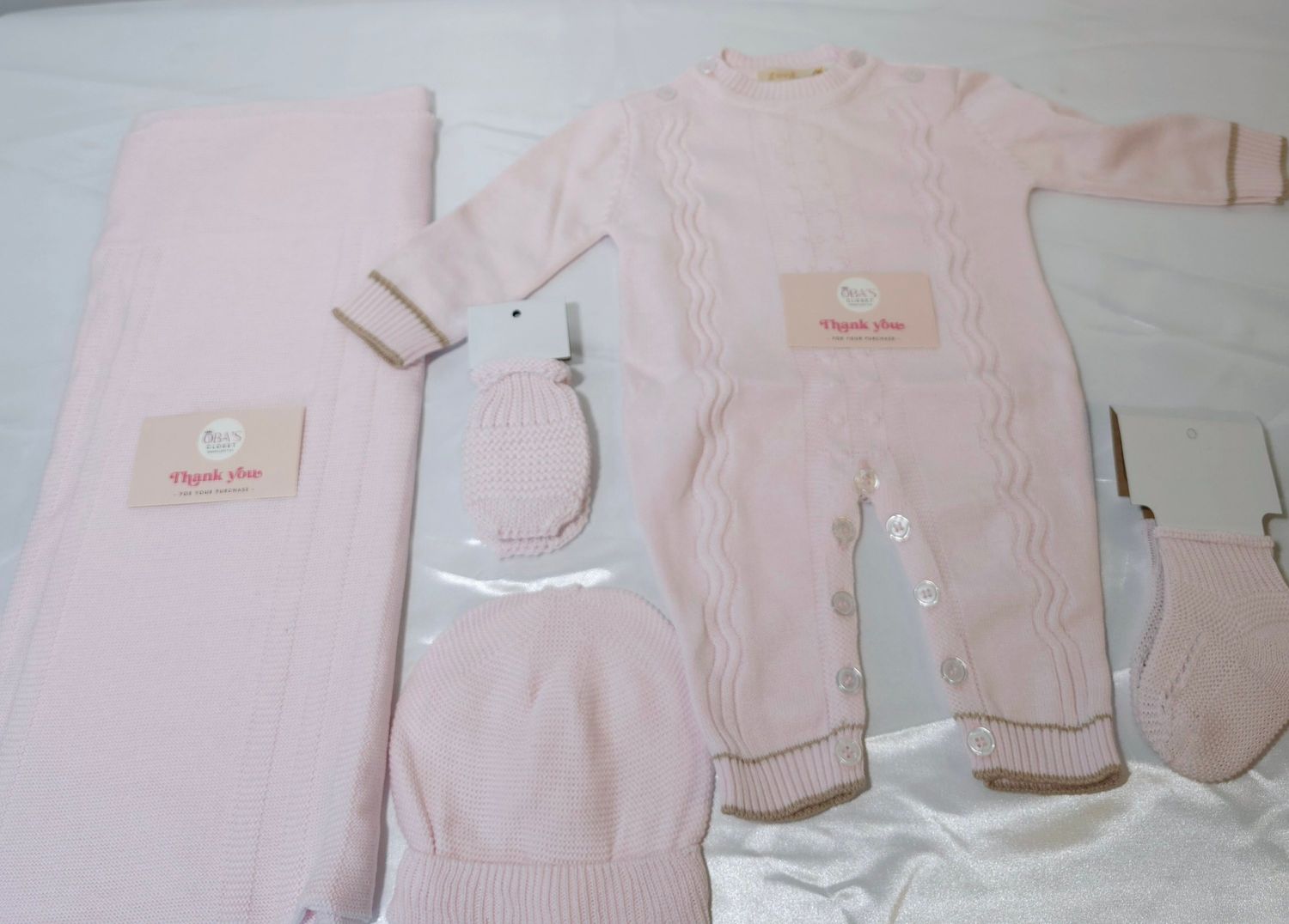 CUSTOMIZED KNITTED BABY SET ( PINK AND BROWN)
