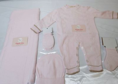 CUSTOMIZED KNITTED BABY SET ( PINK AND BROWN)