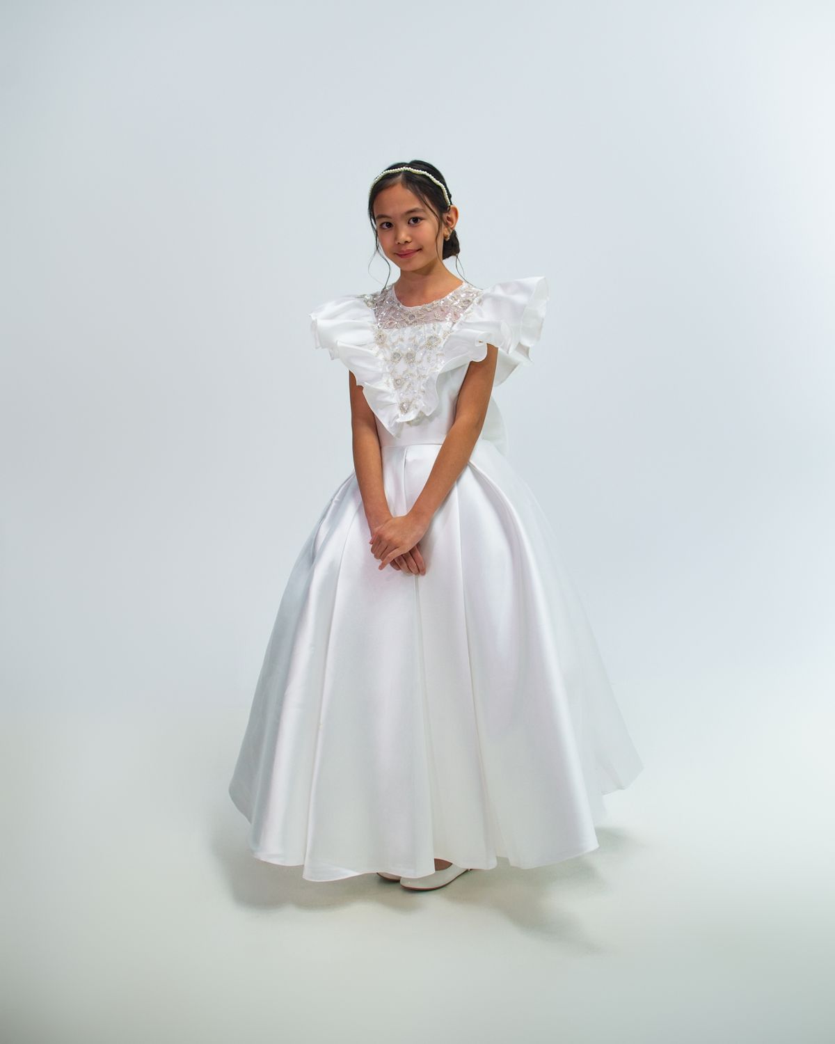 BROOKE&#39;S MIKADO FLOWER GIRL DRESS