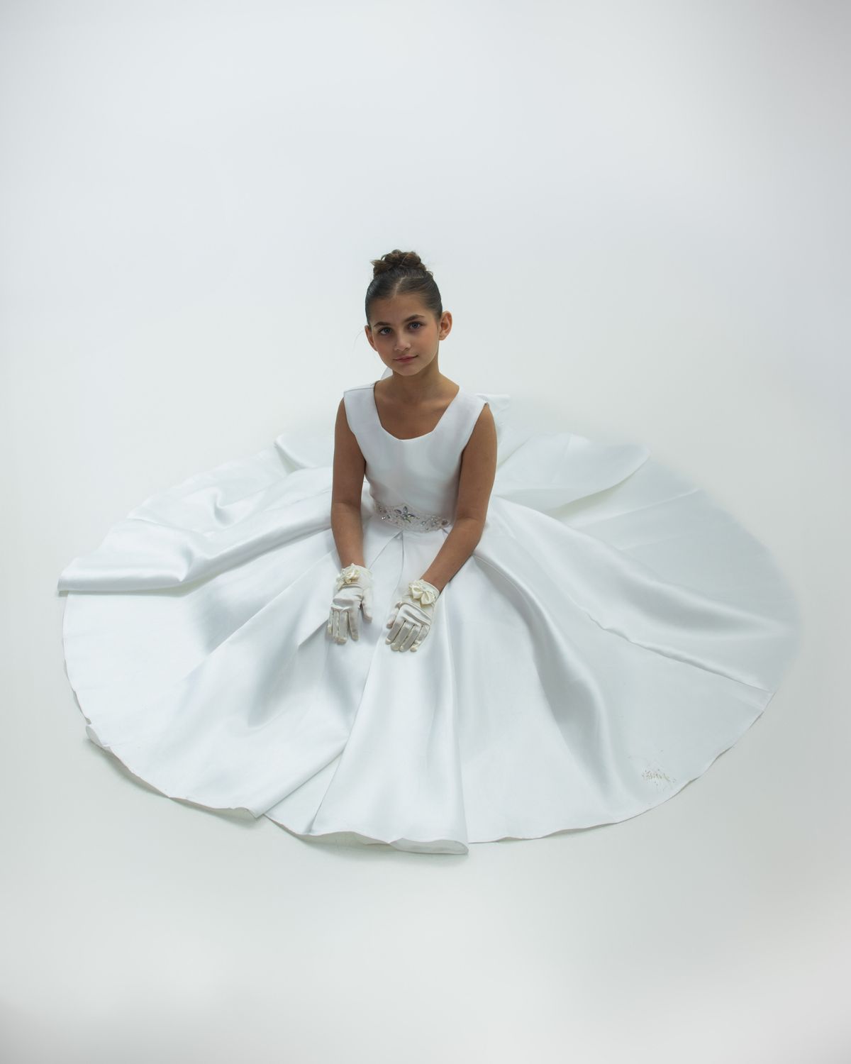 LIMA&#39;S MIKADO FLOWER GIRL DRESS (WHITE)