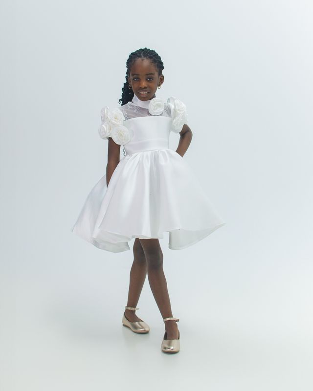 BIBELA&#39;S MIKADO FLOWER GIRL DRESS ( SHORT LENGTH)