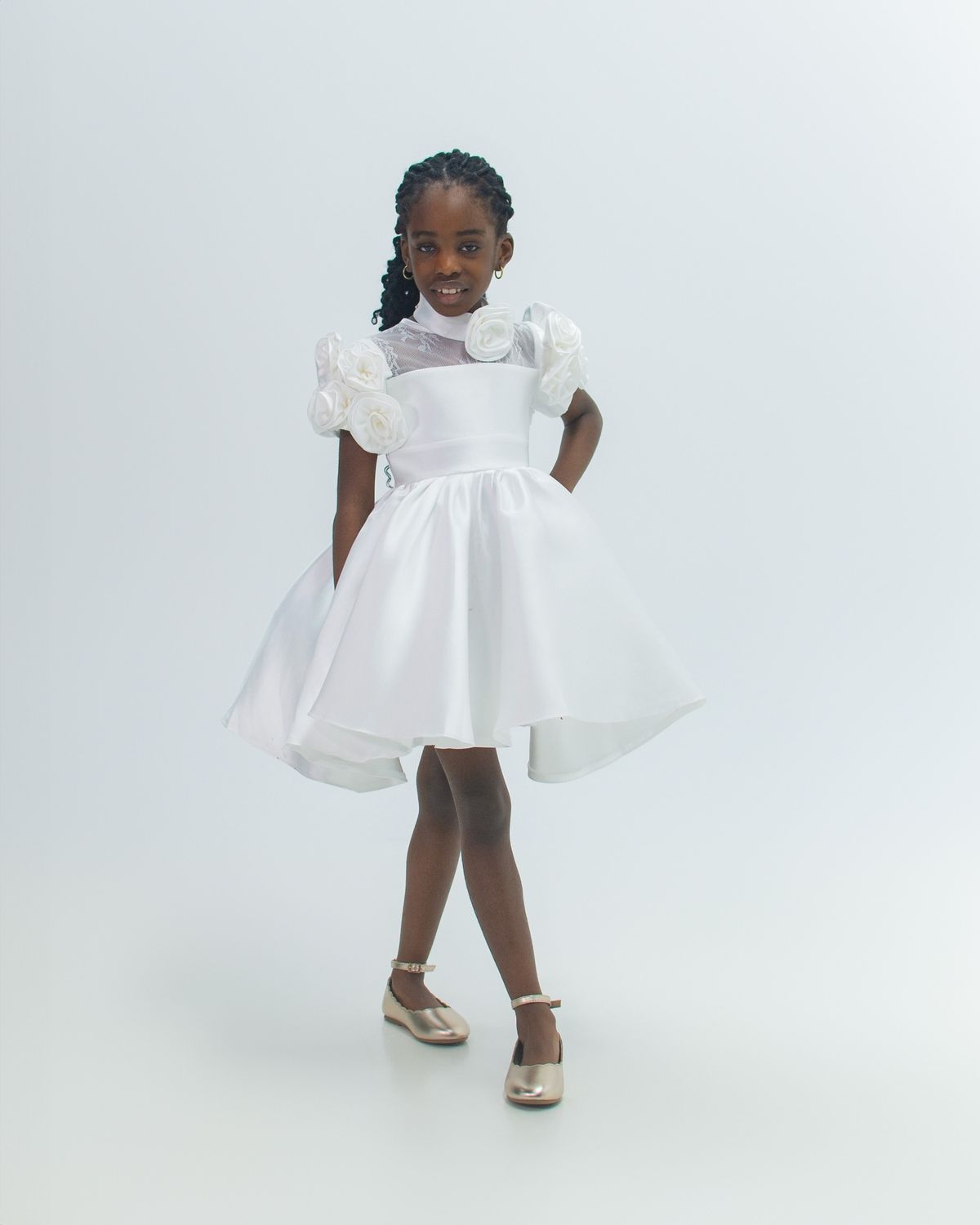 BIBELA&#39;S MIKADO FLOWER GIRL DRESS ( SHORT LENGTH)