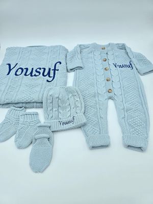 CUSTOMIZED KNITTED BABY SET (BLUE)