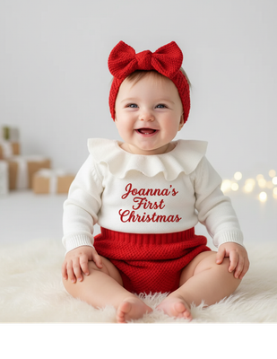 Baby girl Christmas knitted romper with bow