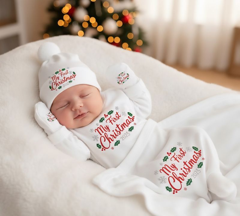 Baby&#39;s first Christmas cotton set