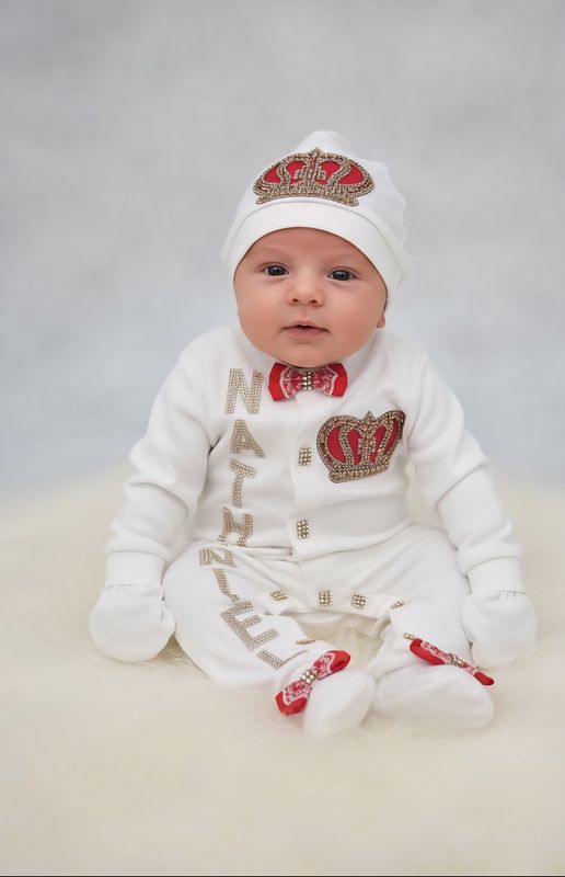 Baby boy Christmas cotton romper with gold crown