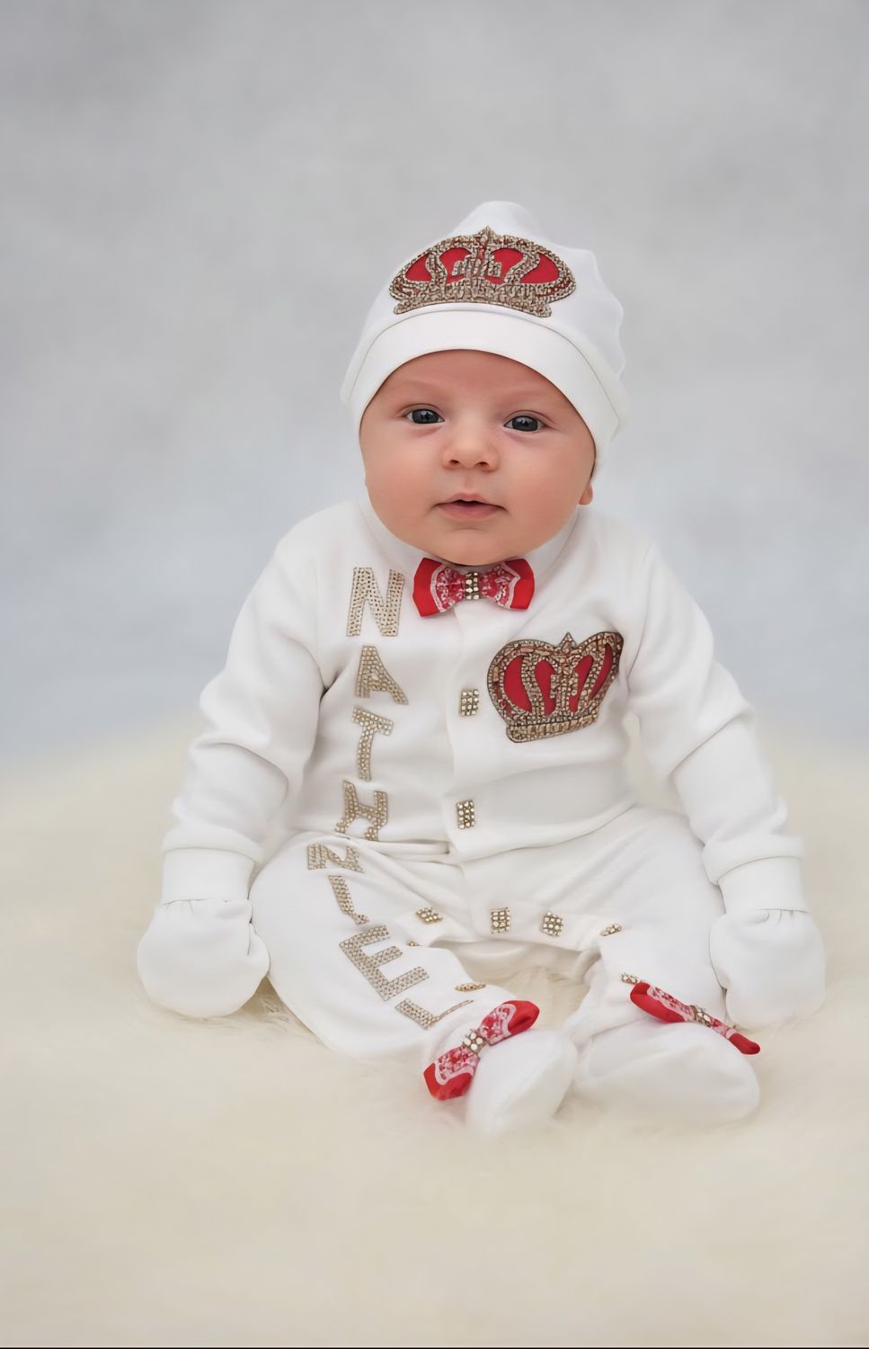 Baby boy Christmas cotton romper with gold crown