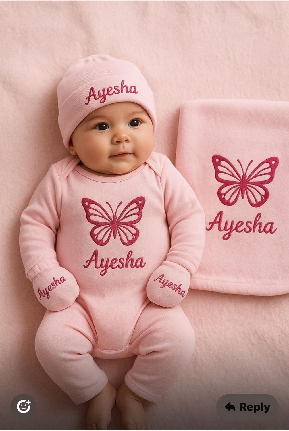 CUSTOMIZED PINK BUTTERFLY BABY SET