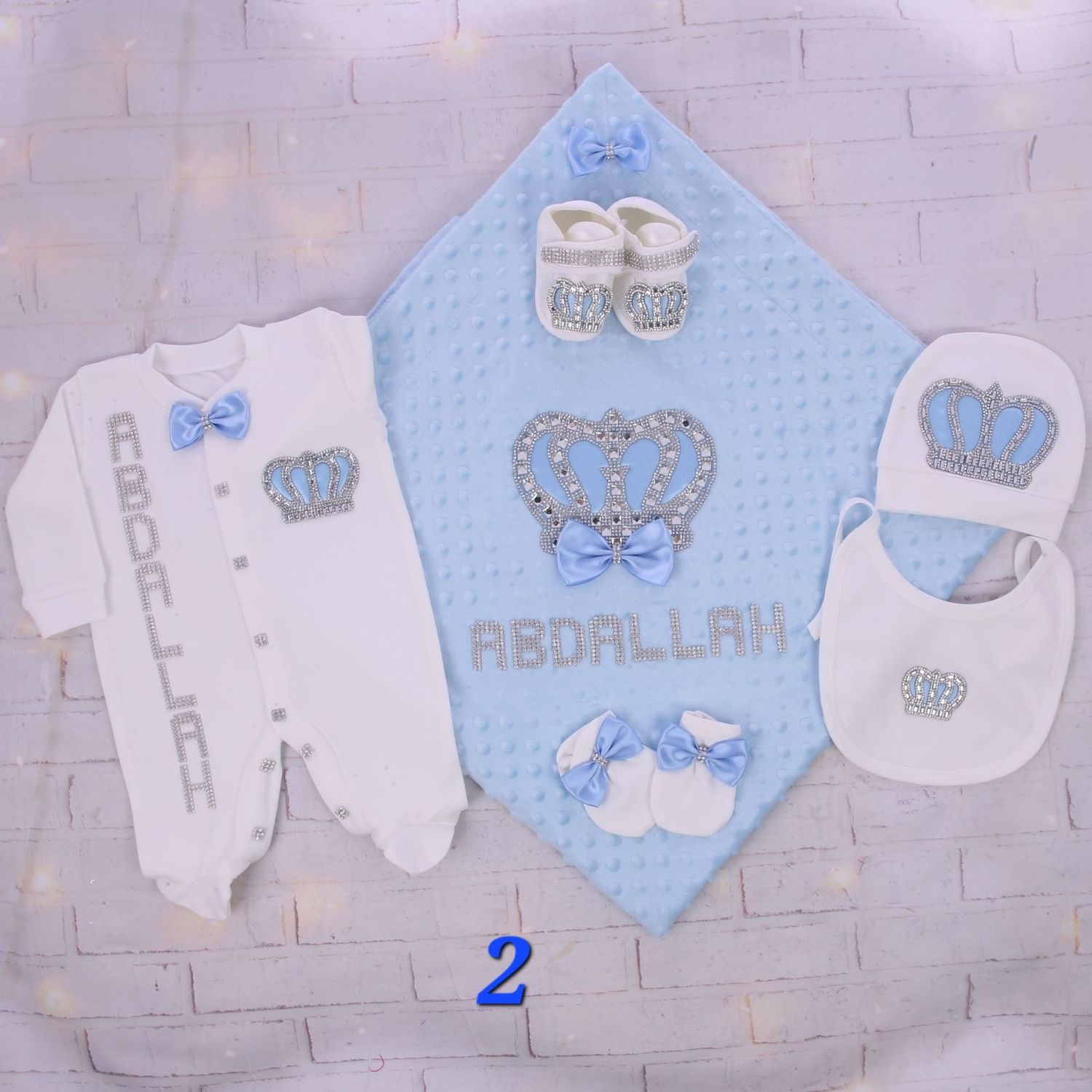 BABY BOY WHITE AND BLUE CLOTHING AND BLANKET SET