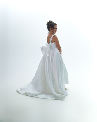 RAYNA'S MIKADO FLOWER GIRL DRESS ( WHITE- TAIL LENGTH)