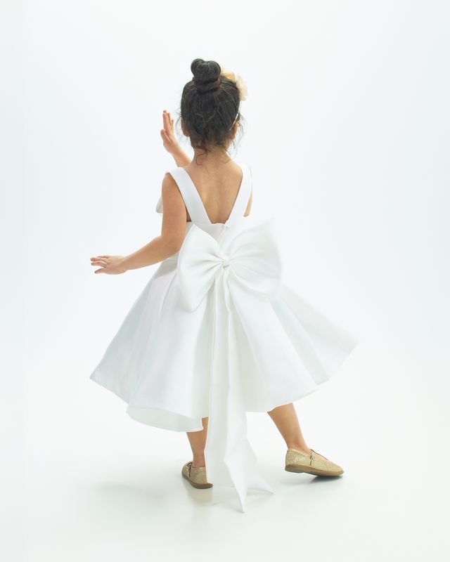 RAYNA'S MIKADO FLOWER GIRL DRESS ( WHITE-SHORT LENGTH)