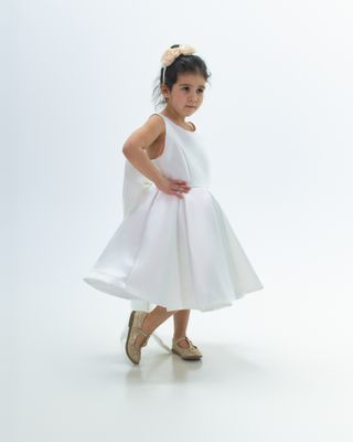 RAYNA'S MIKADO FLOWER GIRL DRESS ( WHITE-SHORT LENGTH)
